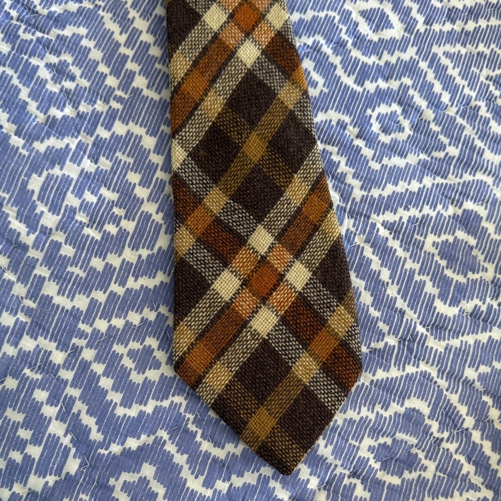 Vintage Made in Scotland Checkered Wool Men's Tie in Brown and Tan